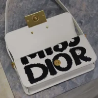 Dior Women Miss Dior Flap Bag White and Black Miss Dior Graffiti Printed Calfskin