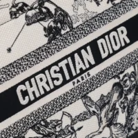 Dior Women Small Dior Book Tote Latte and Black Dior Zodiac Embroidery with Black Calfskin