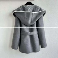 Louis Vuitton LV Women Reversible Signature Short Hooded Wrap Coat Grey-1AGNYG