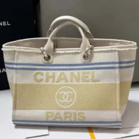 Chanel Women Shopping Bag Cotton Canvas Gold Tone Metal AS3351