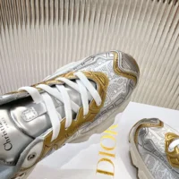 Dior Women Vibe Sneaker White Mesh Printed with Dior Oblique Motif and Gold- and Silver-Tone