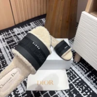Dior Women Dway Slide Black Calfskin and Embroidered Cotton