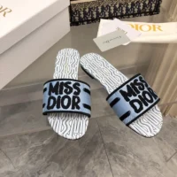 Dior Women Dway Slide Embroidered Cotton and Pale Blue Miss Dior Allover Motif
