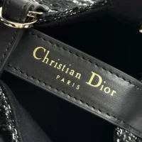 Dior Women Medium Dior Toujours Bag Black Tweed with White Cannage Motif