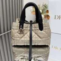 Dior Women Small Dior Toujours Bag Rope Beige and Black Macrocannage Calfskin