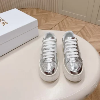 Dior Women Star Platform Sneaker Silver-Tone Crinkled-Effect Lambskin and White Calfskin