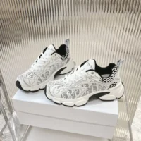 Dior Women Vibe Sneaker White Mesh Printed with Dior Oblique Motif