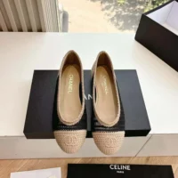 Chanel Women Ballet Flats Raffia Black & Beige G46352