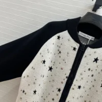 Dior Men Bomber Jacket Black and White Cashmere-Blend Knit with Multicolor Dior Astral Motif