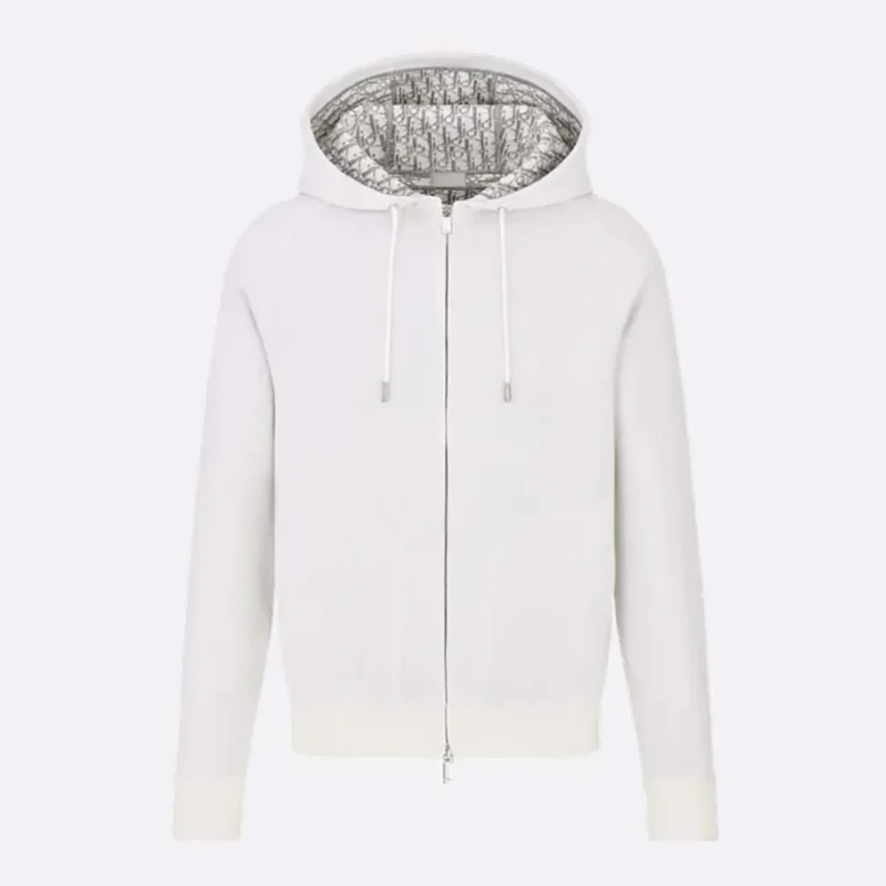 Dior Men Hooded Track Jacket White Cotton Knit and Cashmere