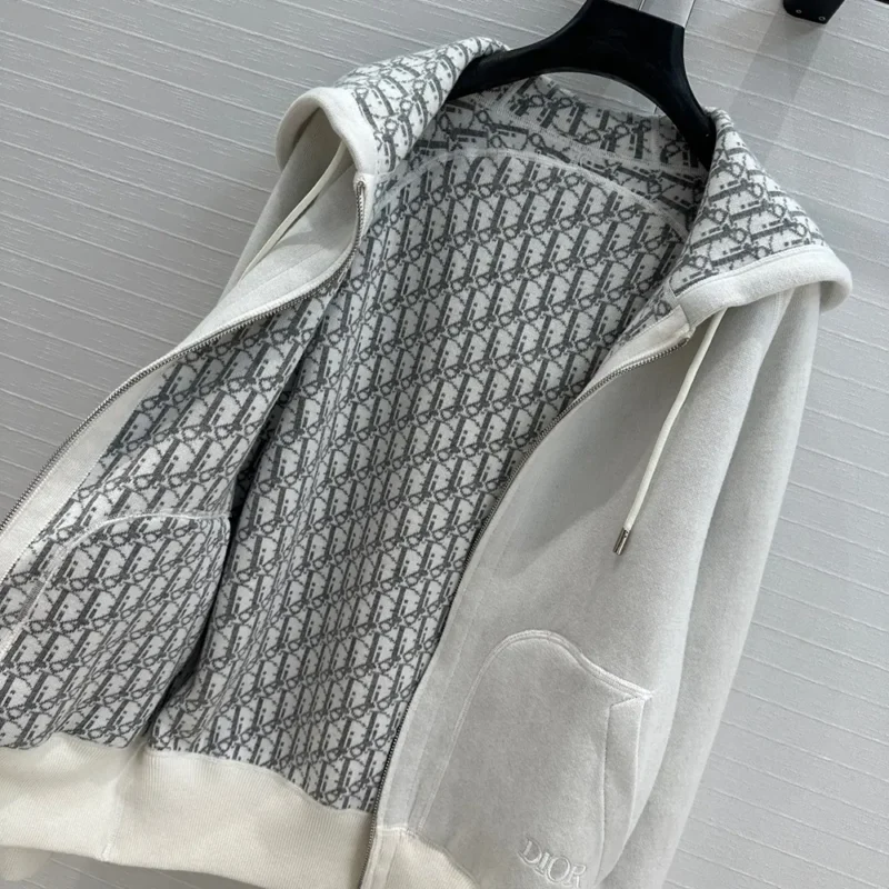 Dior Men Hooded Track Jacket White Cotton Knit and Cashmere