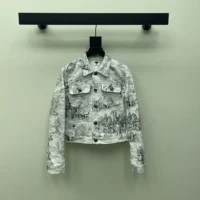 Dior Men Jacket White Cotton Denim with Blue Toile de Jouy Scotland Motif