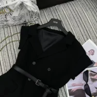 Dior Women Asymmetric Short-Sleeved Jacket with Belt Black Silk and Cotton Faille
