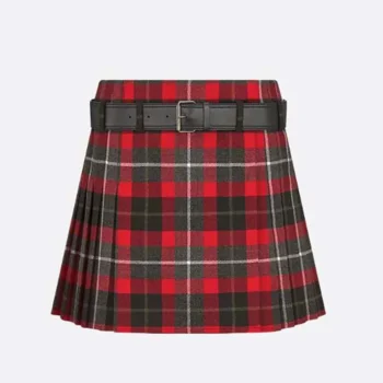 Dior Women Belted Short Kilt Red Gray and Black Check’n’Dior Virgin Wool