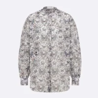 Dior Women Blouse White Cotton Muslin with Multicolor Toile de Jouy Papillon Motif