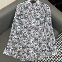 Dior Women Blouse White Cotton Muslin with Multicolor Toile de Jouy Papillon Motif