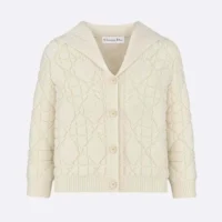 Dior Women Cannage Cardigan Ecru Blended Wool and Cashmere Textured Knit