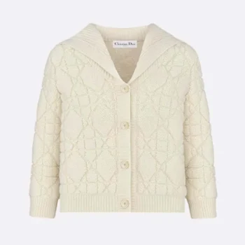 Dior Women Cannage Cardigan Ecru Blended Wool and Cashmere Textured Knit