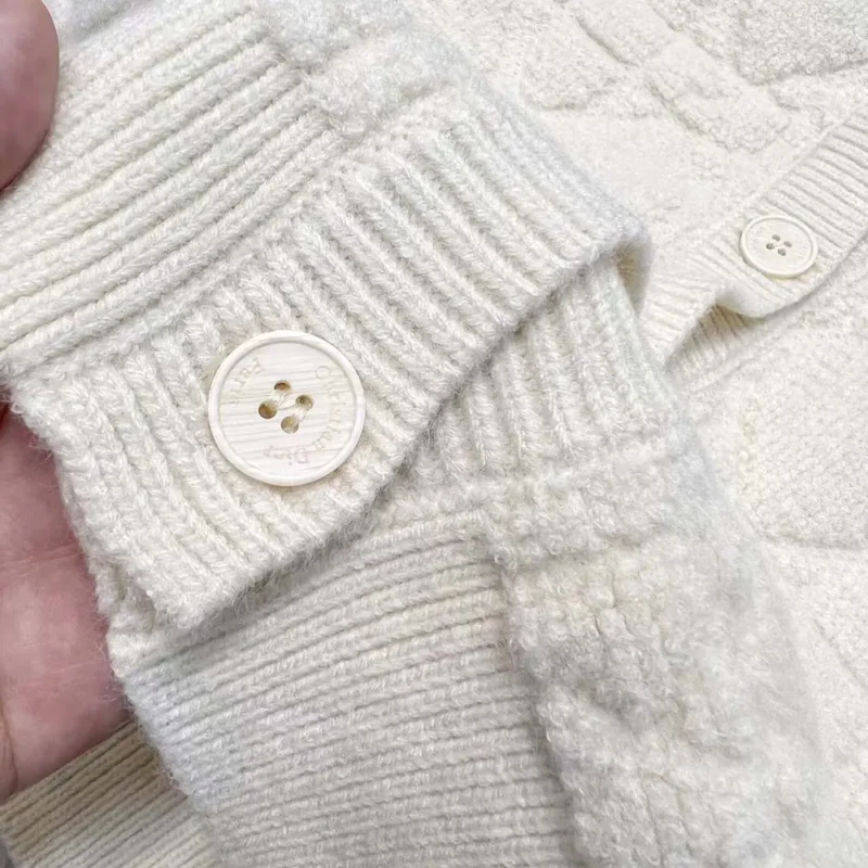 Dior Women Cannage Cardigan Ecru Blended Wool and Cashmere Textured Knit