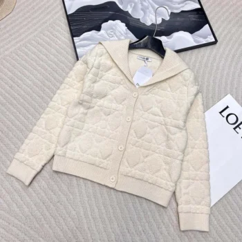 Dior Women Cannage Cardigan Ecru Blended Wool and Cashmere Textured Knit