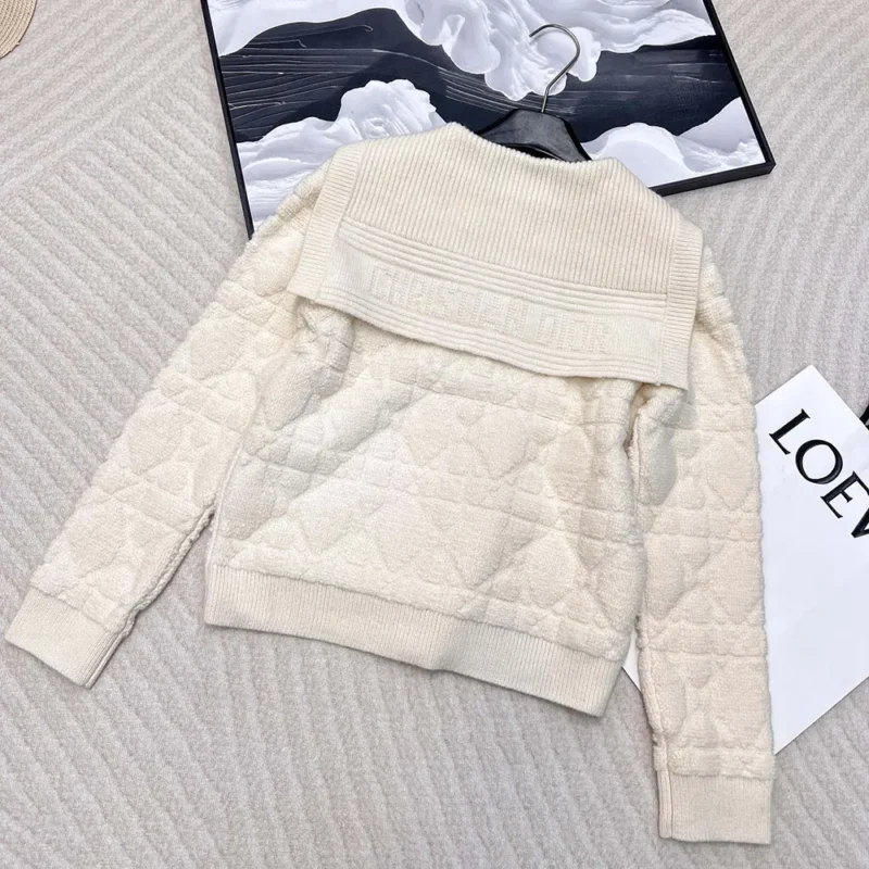 Dior Women Cannage Cardigan Ecru Blended Wool and Cashmere Textured Knit