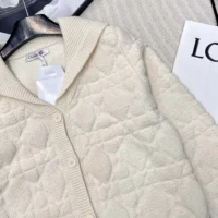Dior Women Cannage Cardigan Ecru Blended Wool and Cashmere Textured Knit