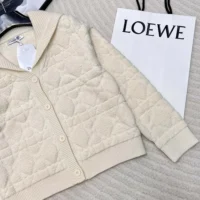 Dior Women Cannage Cardigan Ecru Blended Wool and Cashmere Textured Knit