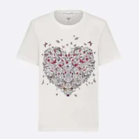 Dior Women Dioramour Embroidered T-Shirt White Cotton and Linen Jersey