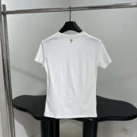 Dior Women Embroidered T-Shirt White Cotton Jersey with Gold-Tone Dior Astral Motif