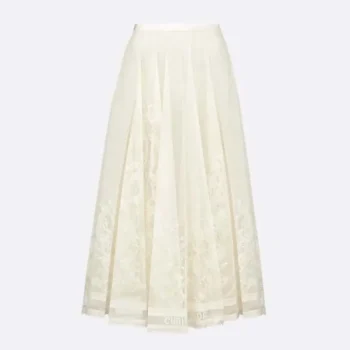 Dior Women Flared Mid-Length Skirt Ecru Dior Chardons Cotton-Blend Lace