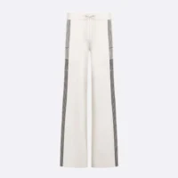 Dior Women Flared Pants Ecru Compact Technical Knit with Black Dior Graphique Motif