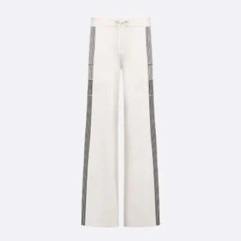Dior Women Flared Pants Ecru Compact Technical Knit with Black Dior Graphique Motif