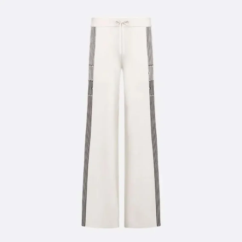 Dior Women Flared Pants Ecru Compact Technical Knit with Black Dior Graphique Motif