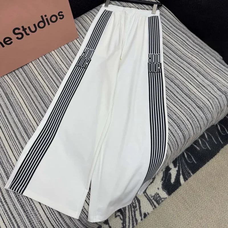 Dior Women Flared Pants Ecru Compact Technical Knit with Black Dior Graphique Motif