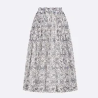 Dior Women Mid-Length Flared Skirt White Cotton Muslin with Multicolor Toile de Jouy Papillon Motif