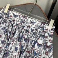 Dior Women Mid-Length Flared Skirt White Cotton Muslin with Multicolor Toile de Jouy Papillon Motif