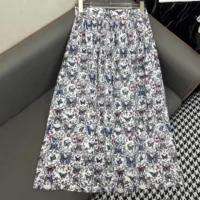 Dior Women Mid-Length Flared Skirt White Cotton Muslin with Multicolor Toile de Jouy Papillon Motif
