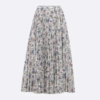 Dior Women Mid-Length Pleated Skirt White Lightweight Cotton Denim 522J04A3064