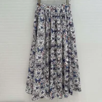 Dior Women Mid-Length Pleated Skirt White Lightweight Cotton Denim 522J04A3064
