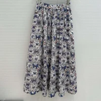 Dior Women Mid-Length Pleated Skirt White Lightweight Cotton Denim 522J04A3064