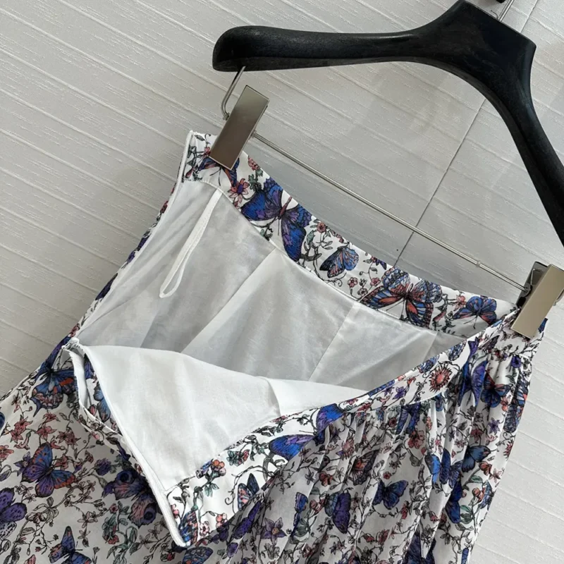 Dior Women Mid-Length Pleated Skirt White Lightweight Cotton Denim 522J04A3064