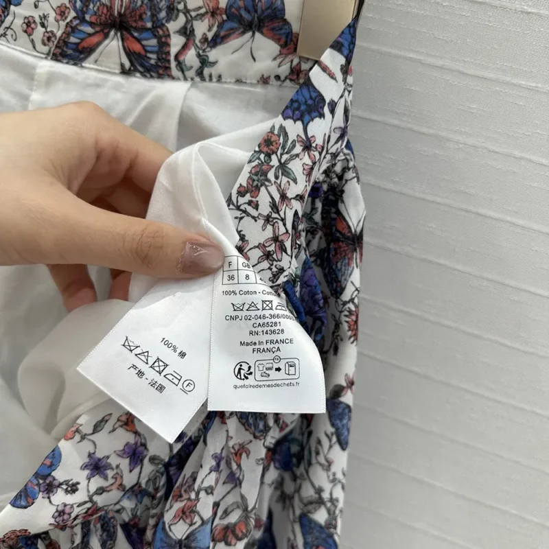 Dior Women Mid-Length Pleated Skirt White Lightweight Cotton Denim 522J04A3064