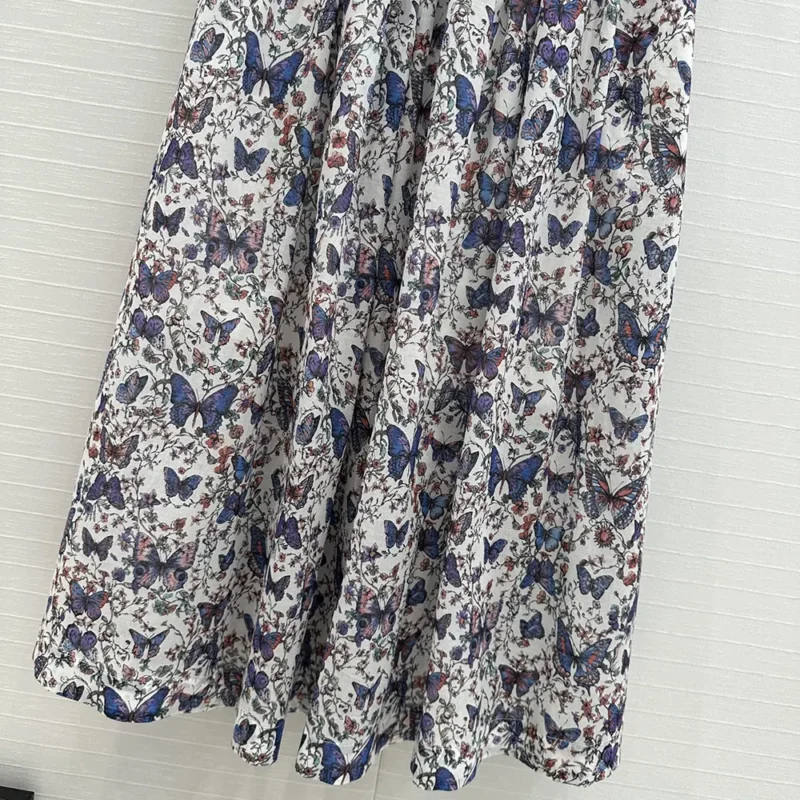 Dior Women Mid-Length Pleated Skirt White Lightweight Cotton Denim 522J04A3064