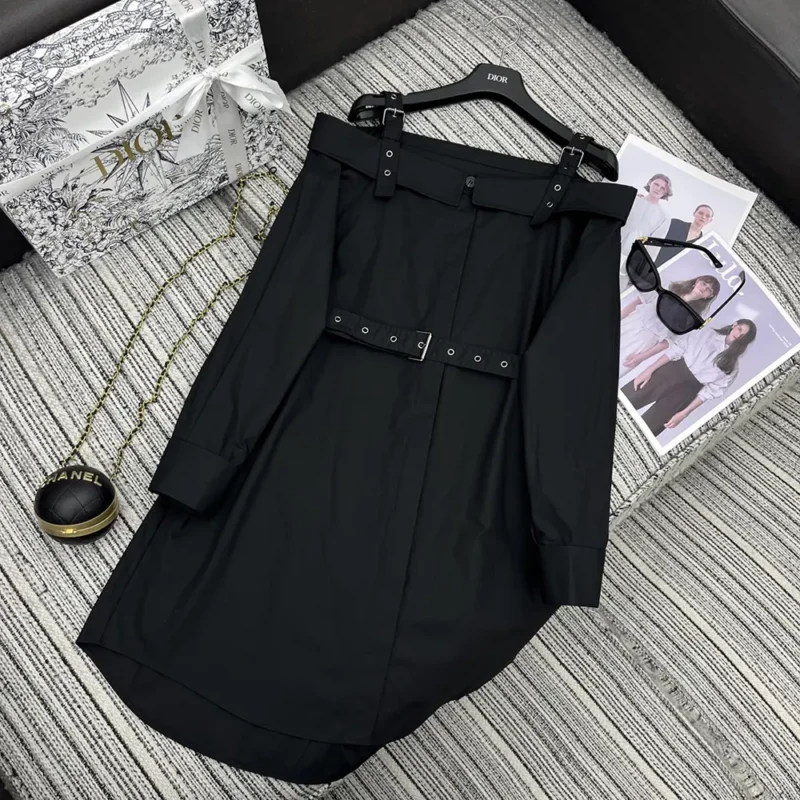 Dior Women Shirtdress Black Lightweight Cotton and Silk Poplin