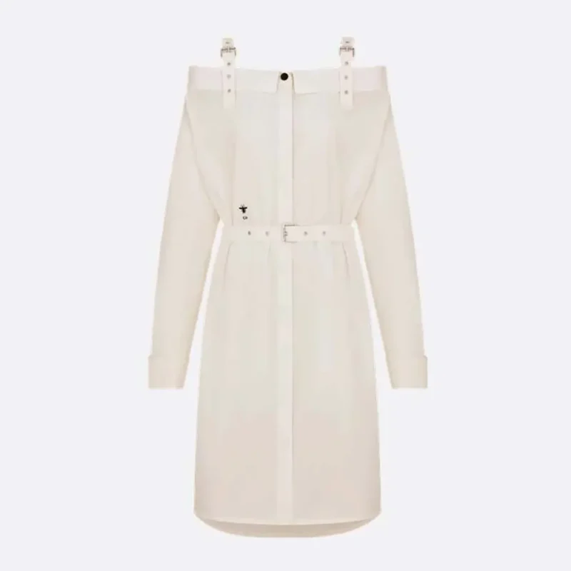 Dior Women Shirtdress White Lightweight Cotton and Silk Poplin