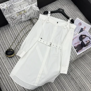 Dior Women Shirtdress White Lightweight Cotton and Silk Poplin
