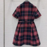 Dior Women Short Belted Dress Pink Gray and White Check’n’Dior Virgin Wool