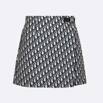 Dior Women Skort Blue Jacquard Technical Taffeta with Dior Oblique Motif