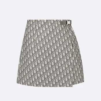 Dior Women Skort Gray Technical Taffeta Jacquard with Dior Oblique Motif