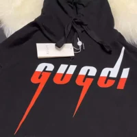 Gucci Men Black Cotton Sweatshirt With Gucci Blade Print